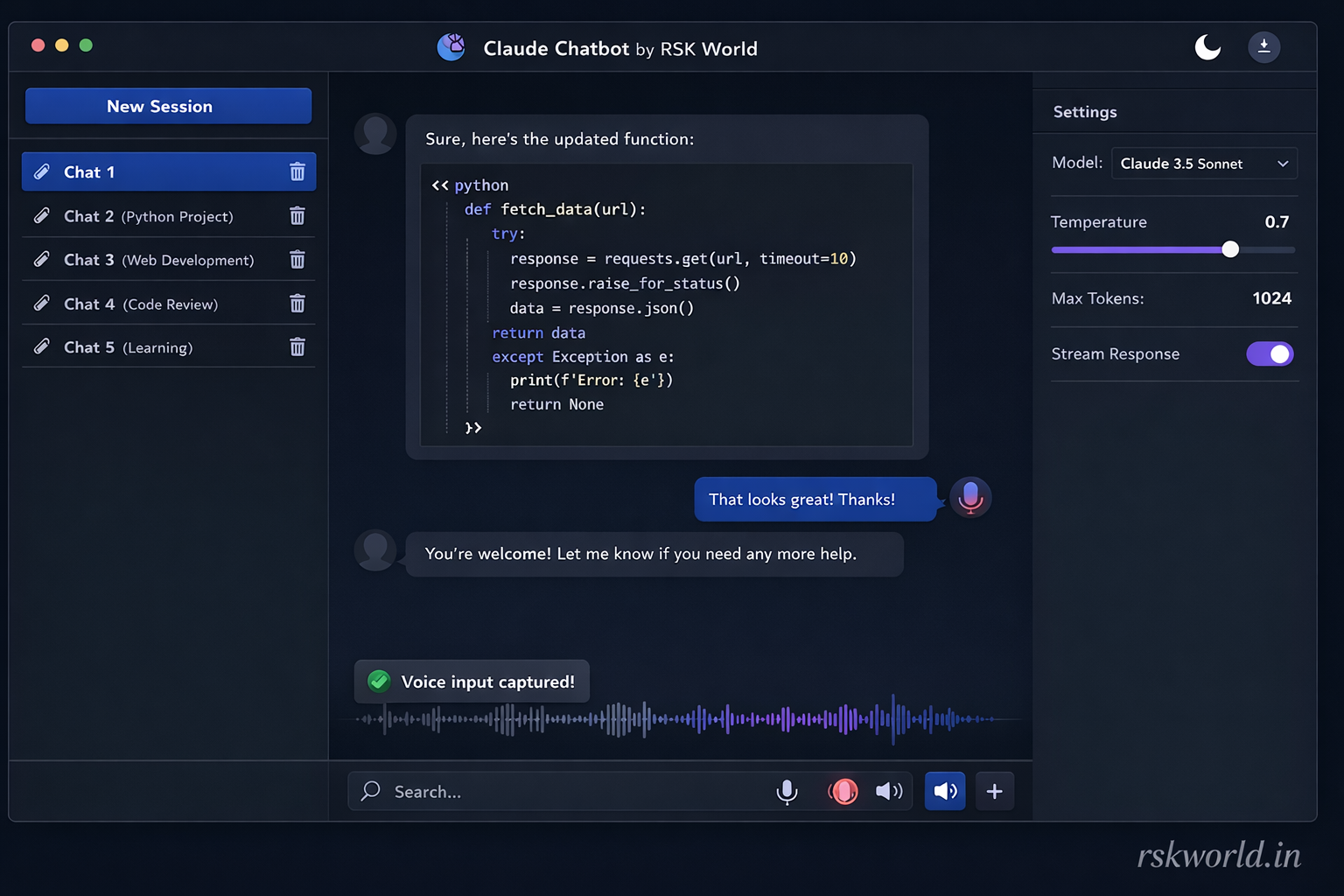 Anthropic Claude Chatbot - rskworld.in