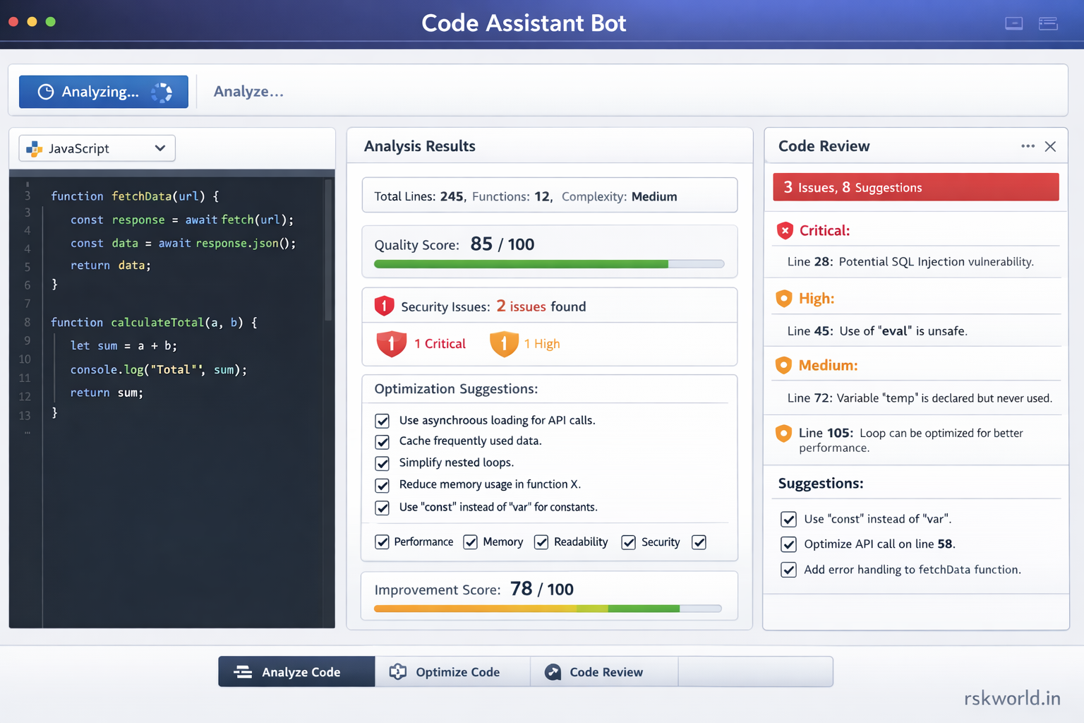 Code Assistant Bot - rskworld.in