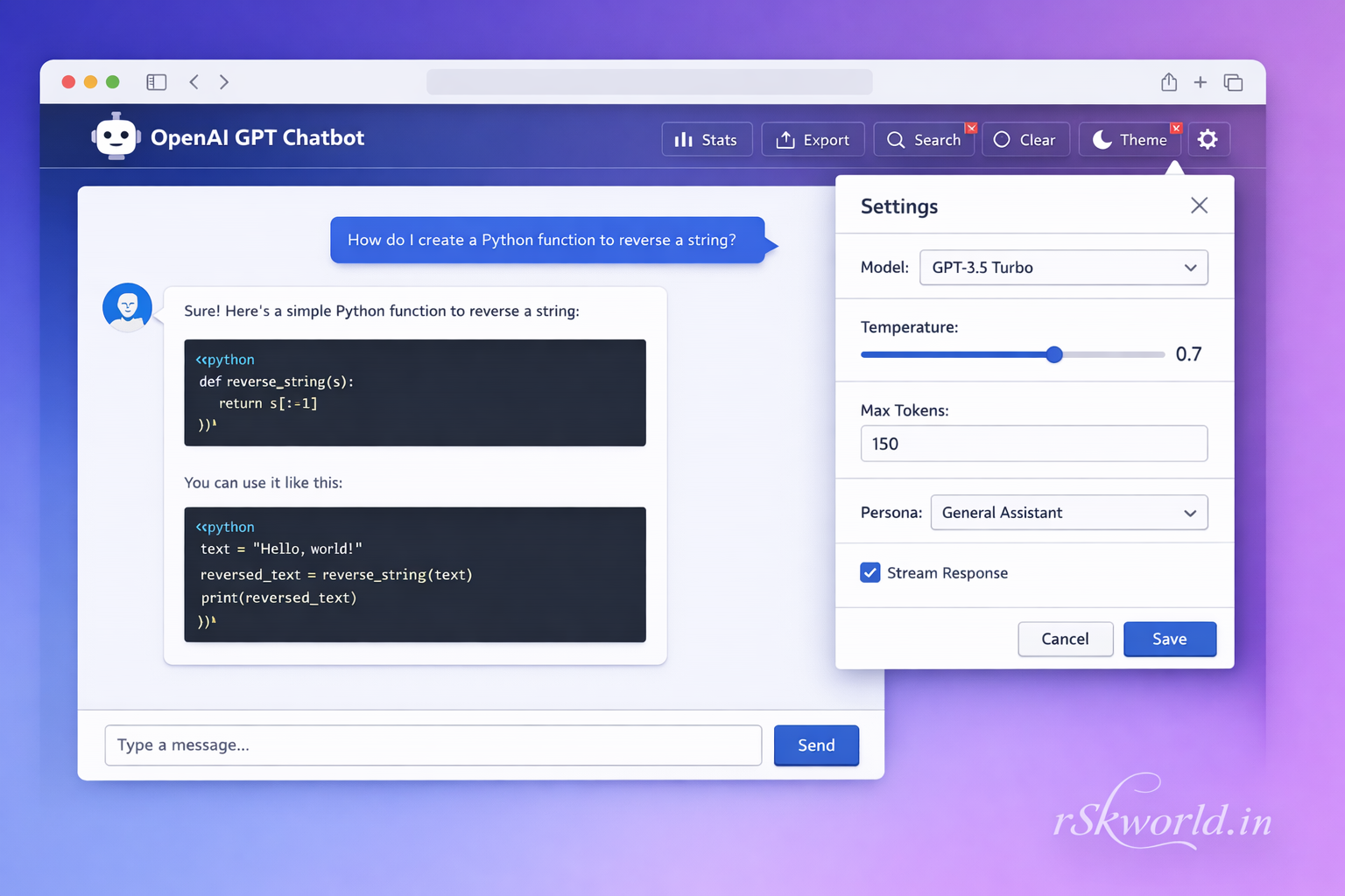 OpenAI GPT Chatbot - rskworld.in