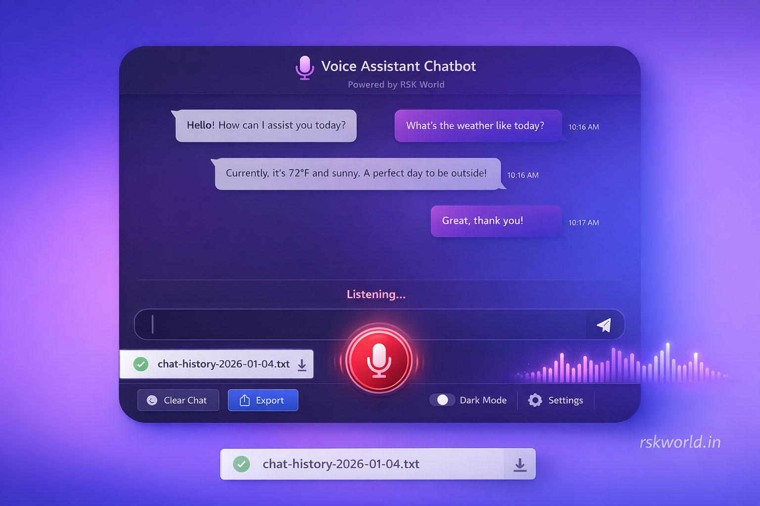 Voice Assistant Chatbot - rskworld.in