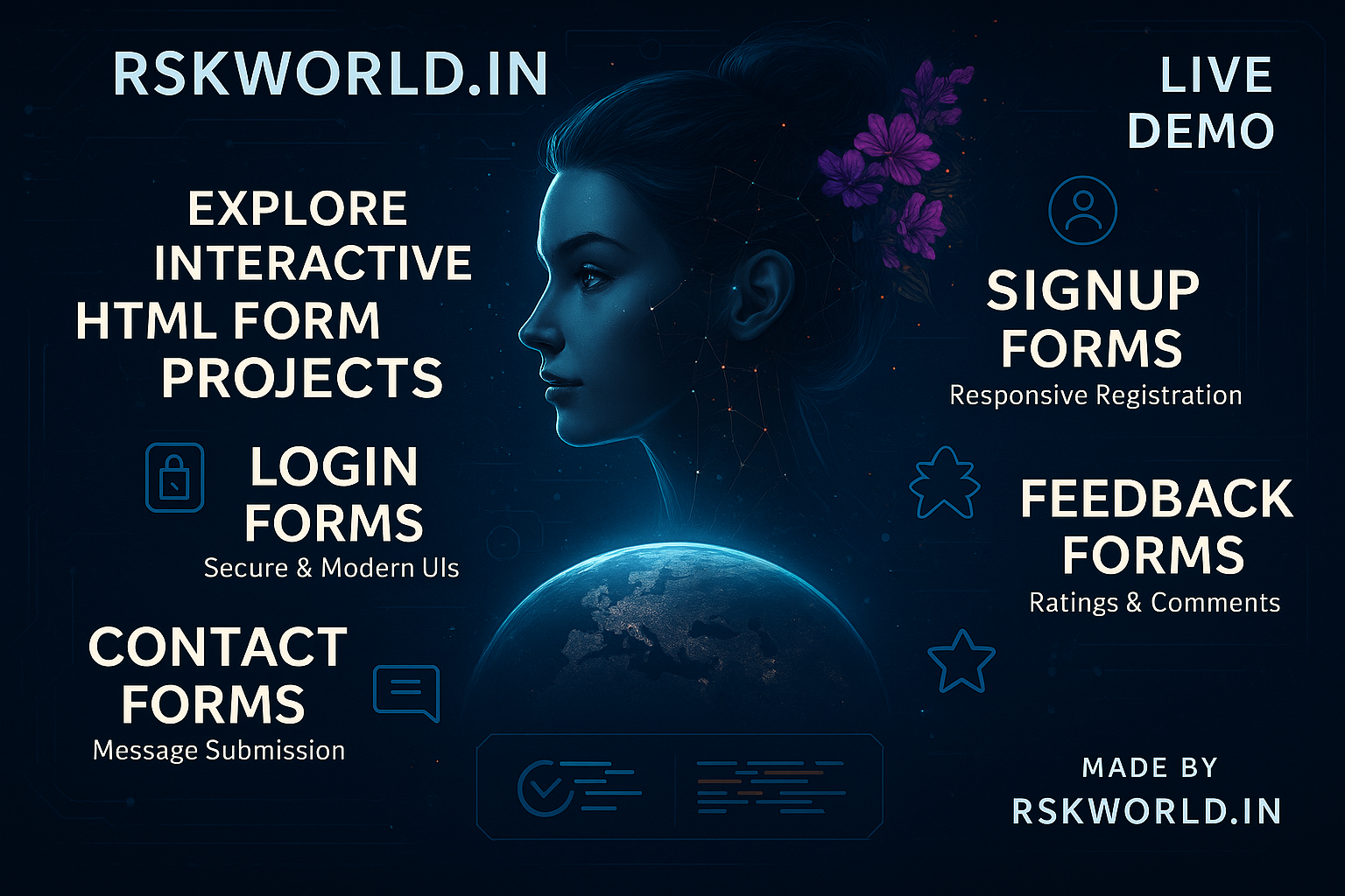 HTML Forms including Login, Signup, Contact and Feedback UI Projects by RSKWORLD.IN