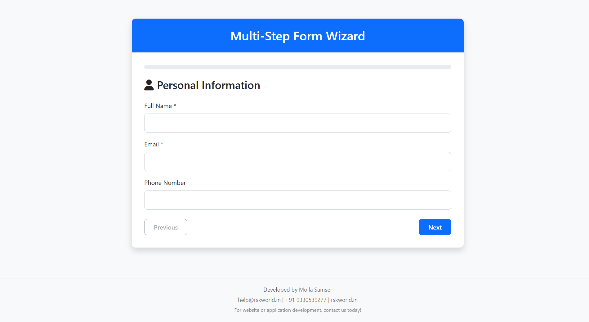 100% Free Multi-Step Form Wizard source code - RSK World