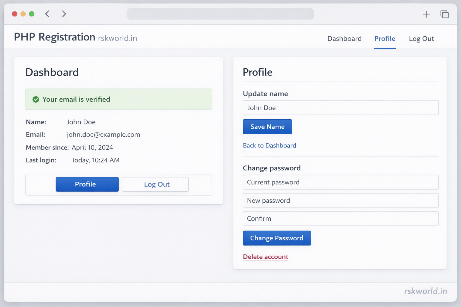 PHP User Registration - rskworld.in