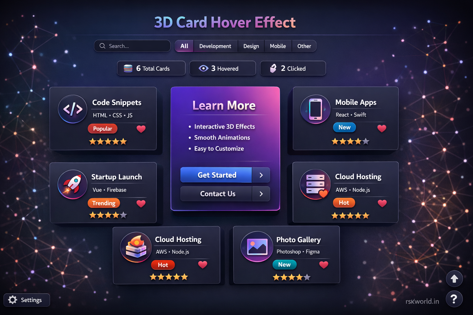 3D Card Hover Effect - rskworld.in
