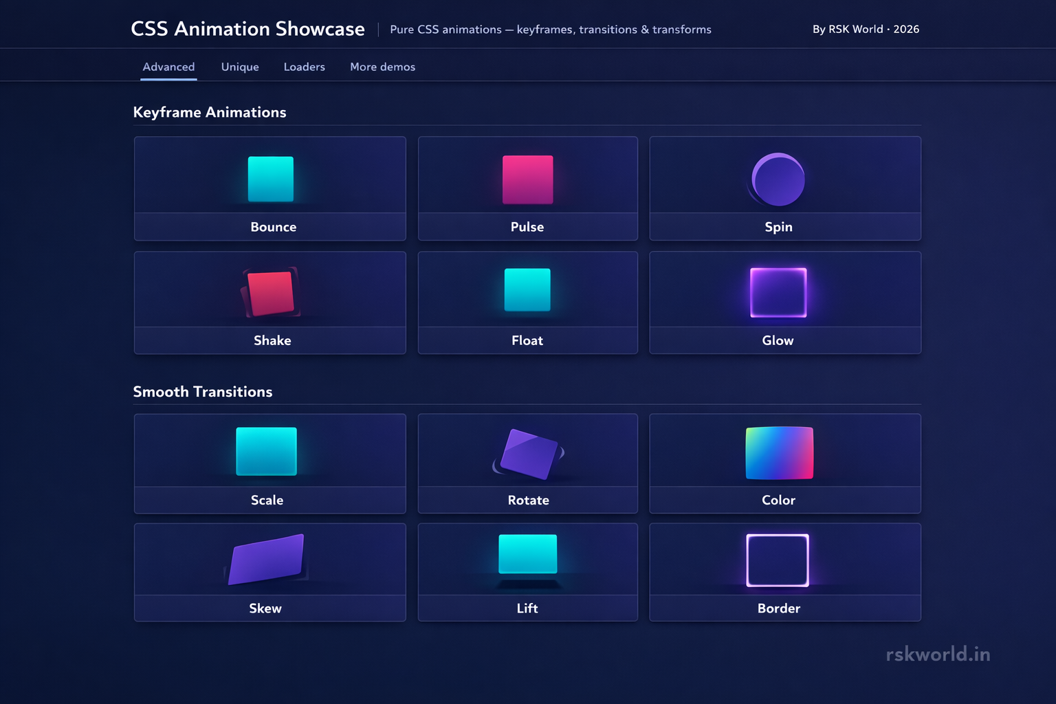 CSS Animation Showcase - rskworld.in