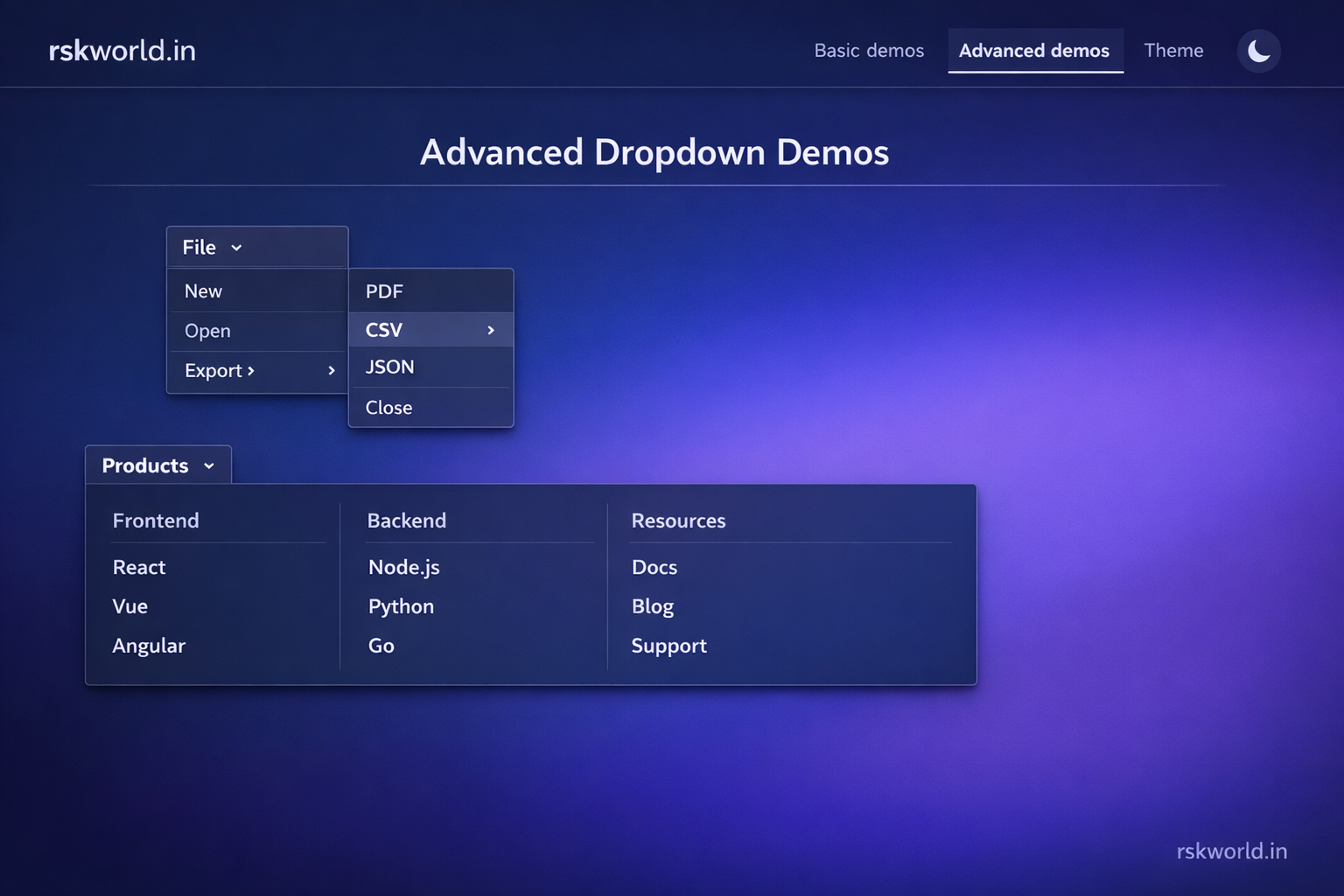 Dropdown Menu Component - rskworld.in