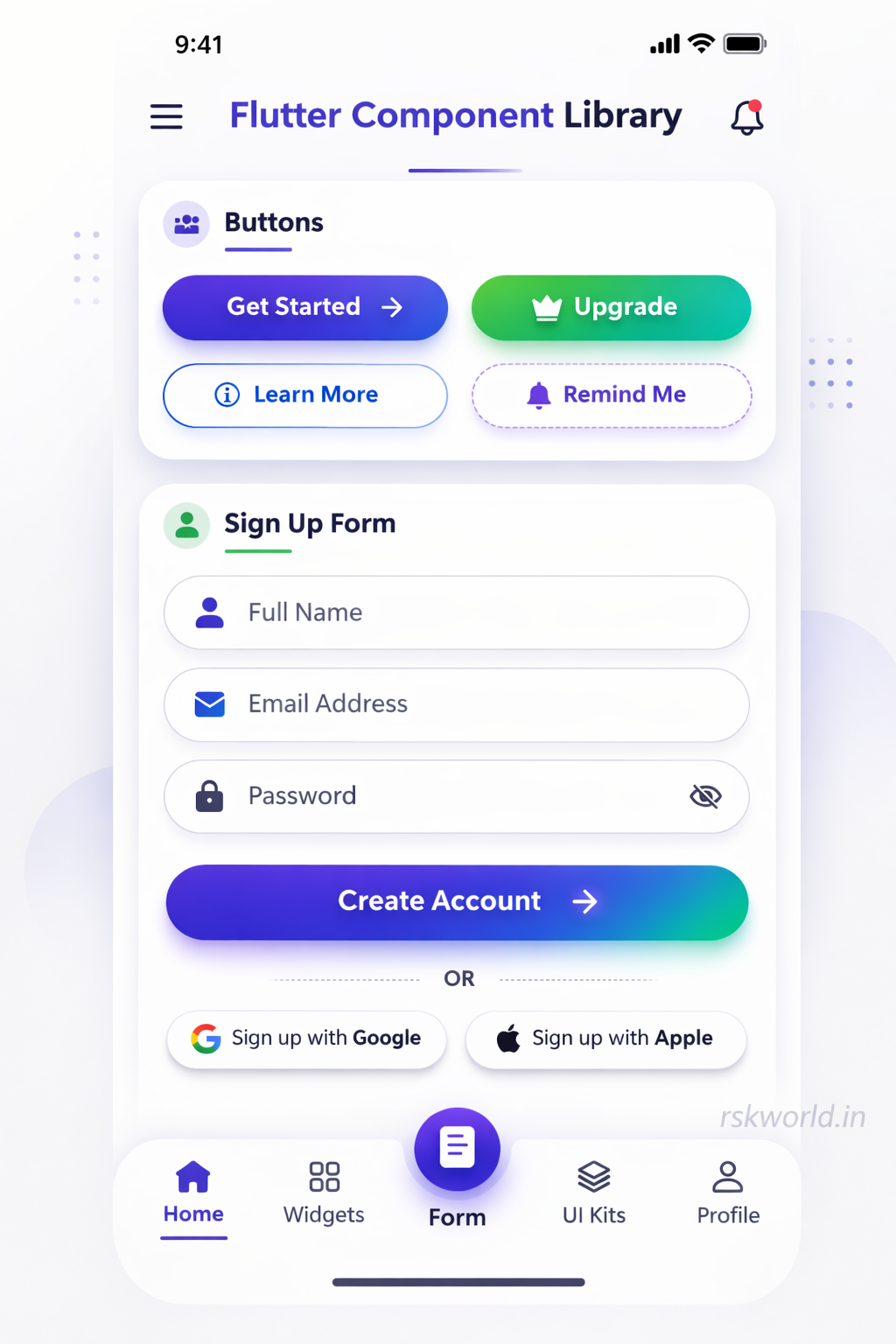 Flutter Custom Widgets Kit - rskworld.in