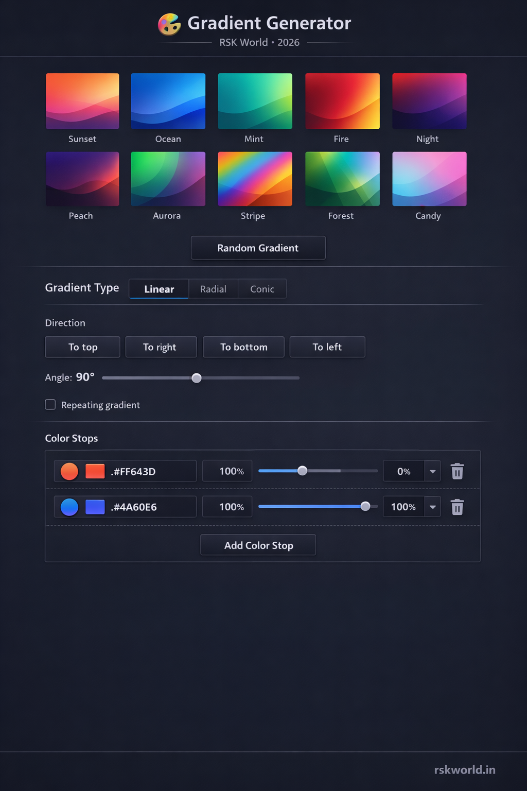 Gradient Generator - rskworld.in