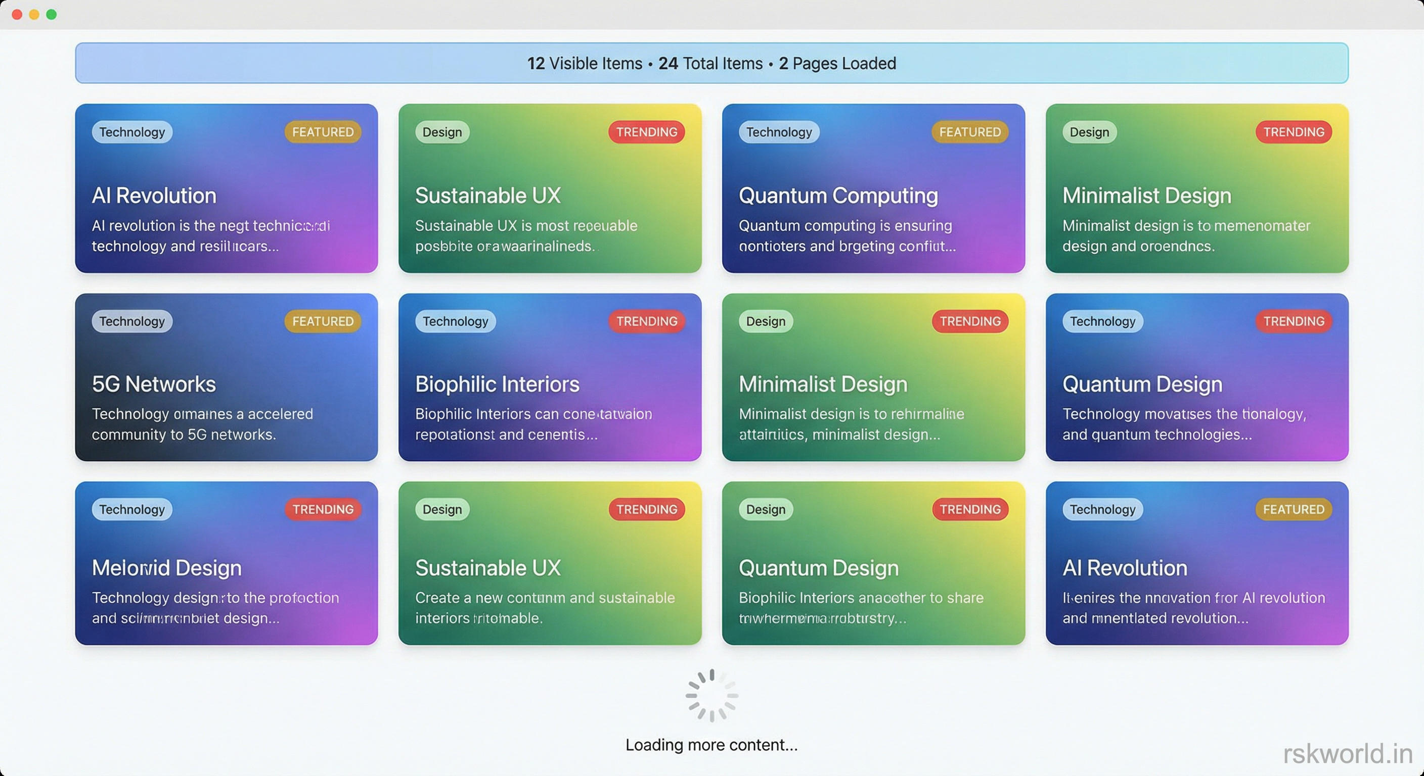 Infinite Scroll Loading Examples RSK World - Infinite Scroll Demo | Lazy Loading, Themes, Search ...