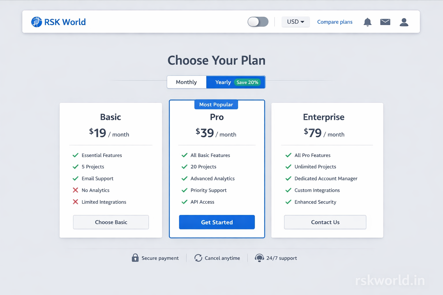 Pricing Table UI Component - rskworld.in