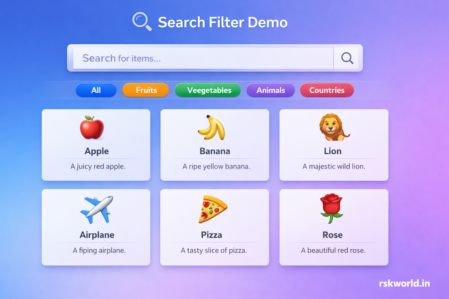 Search Filter Demo - rskworld.in