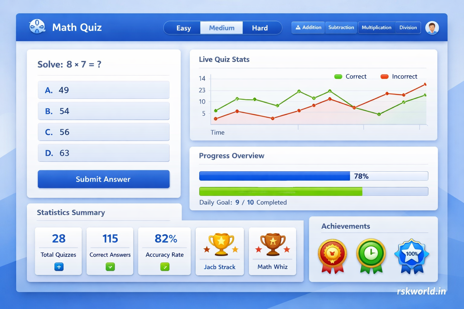 Math Quiz Generator - rskworld.in