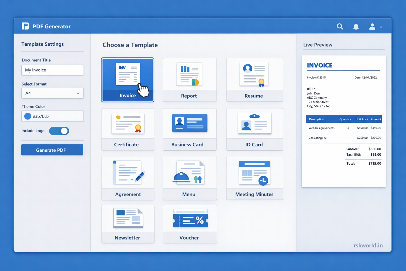 PDF Generator - rskworld.in