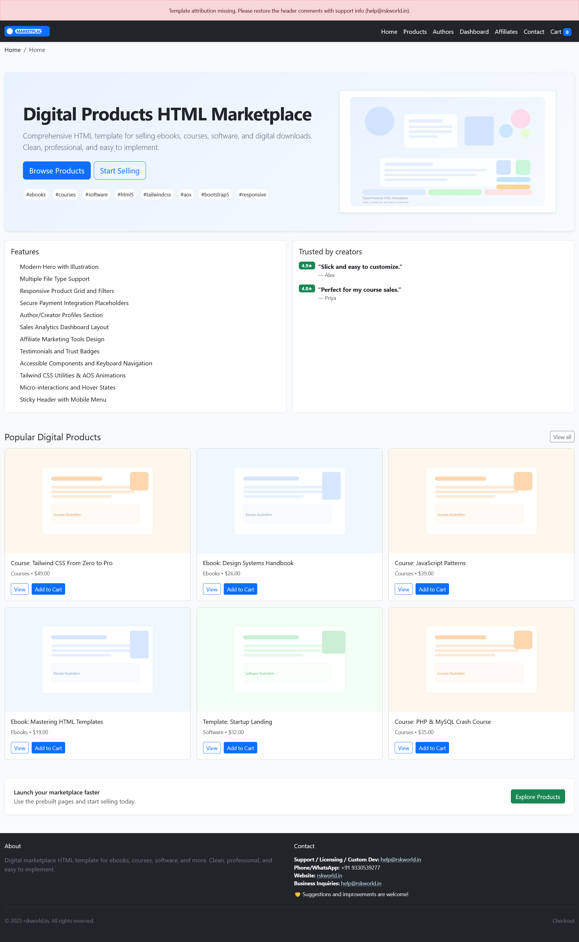 Digital Products HTML Marketplace E-commerce Template